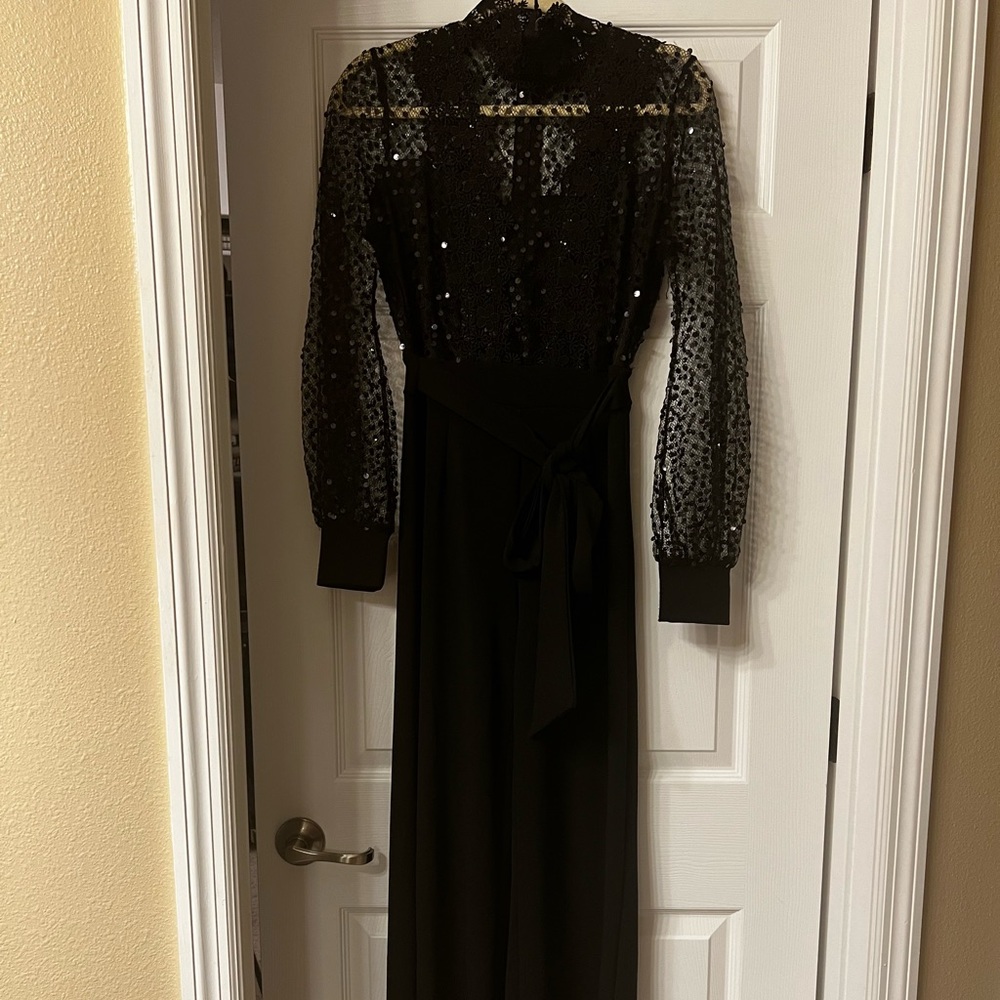 Black Jumpsuit with Lace Sequins Top size Large